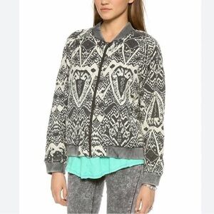Free People Love Story Quilted Boho Printed Bomber Jacket Gray Cream Size XS